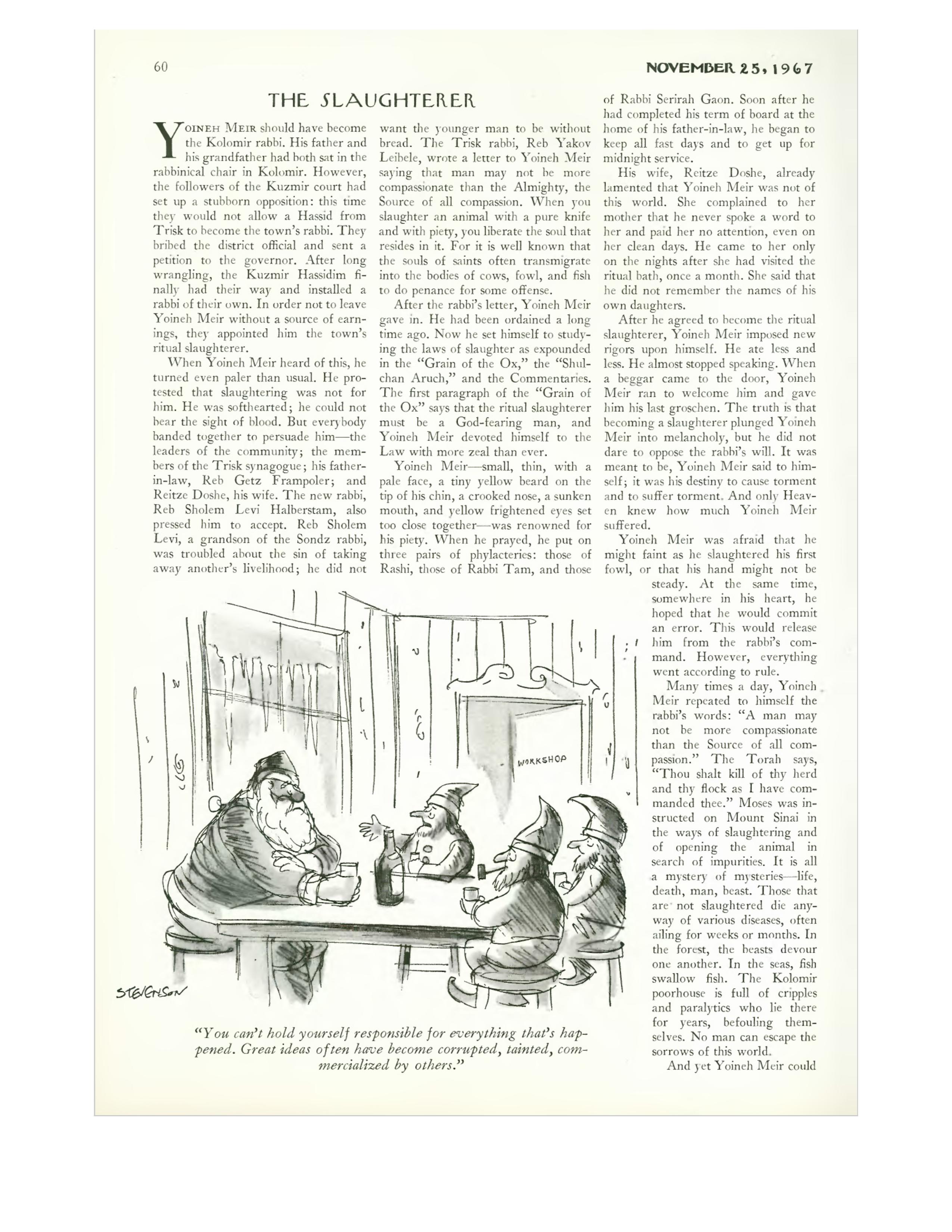 "O Açougueiro", um dos contos em que o escritor questiona a relação do ser humano com os animais (Arquivo: The New Yorker)